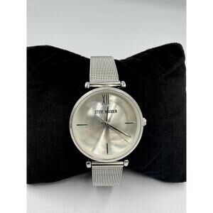 Steve Madden Silver Stainless Steel Mesh Analog Dial Watch SMWS120 NEW BATTERY